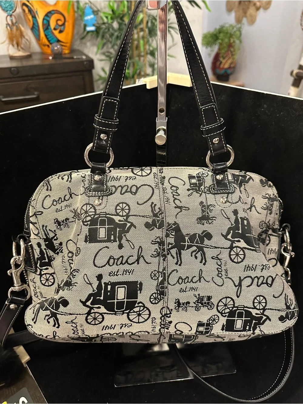 Coach  Chelsea Horse and Carriage Black and Cream Signature Canvas